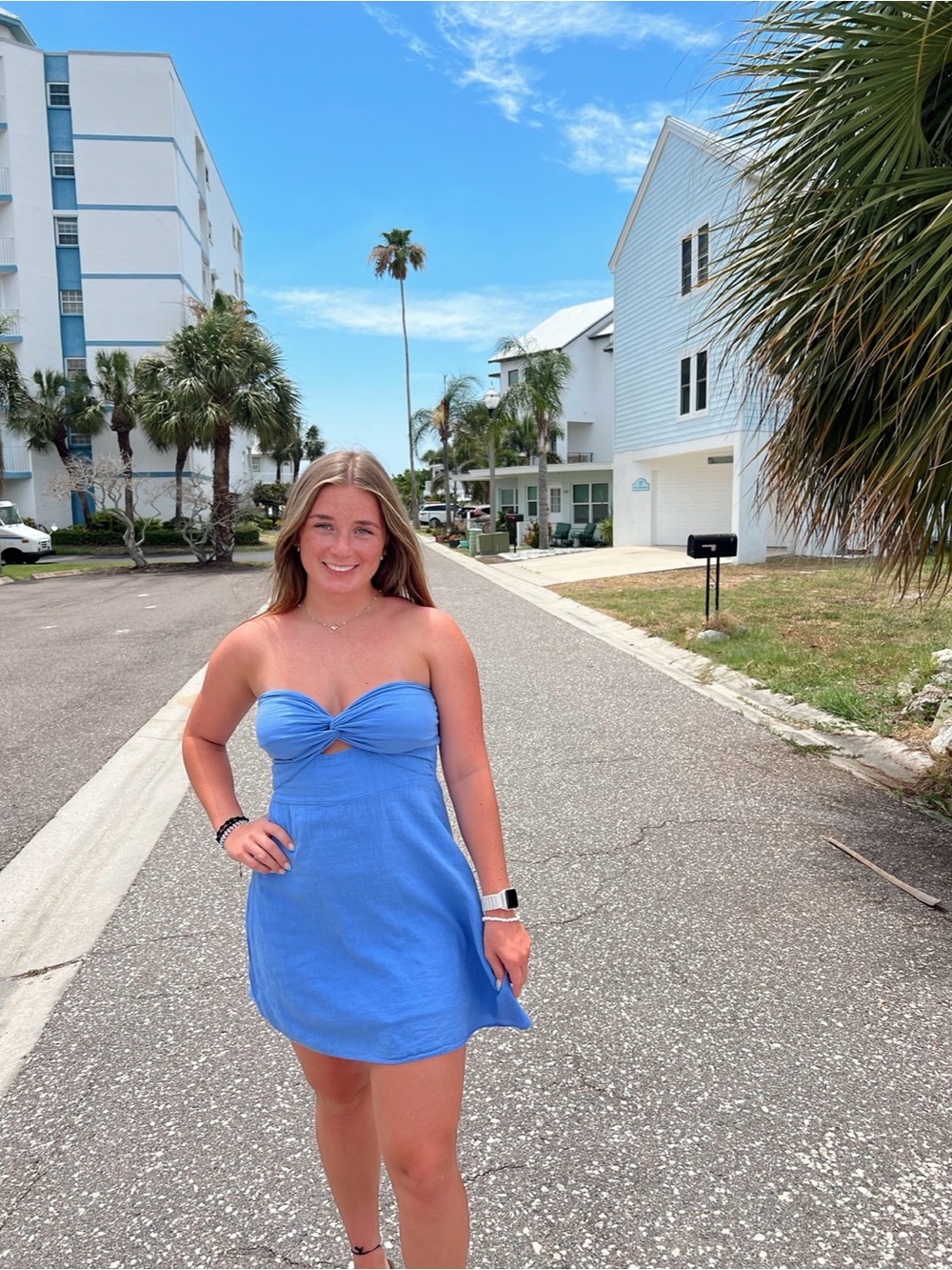 Strapless Blue Tie-Front Mini Dress